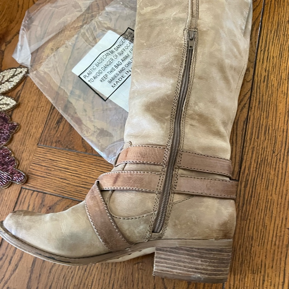 Gianni Bini Taupe Heeled Boots with Straps